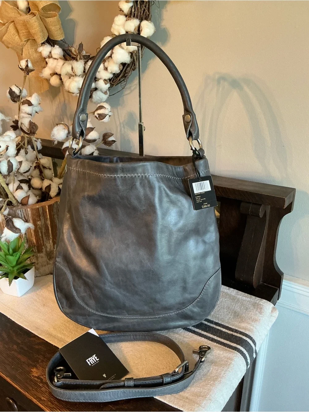 NWT Frye Melissa Leather Hobo Crossbody Shoulder Bag Carbon Gray MSRP $388 - Picture 3 of 12